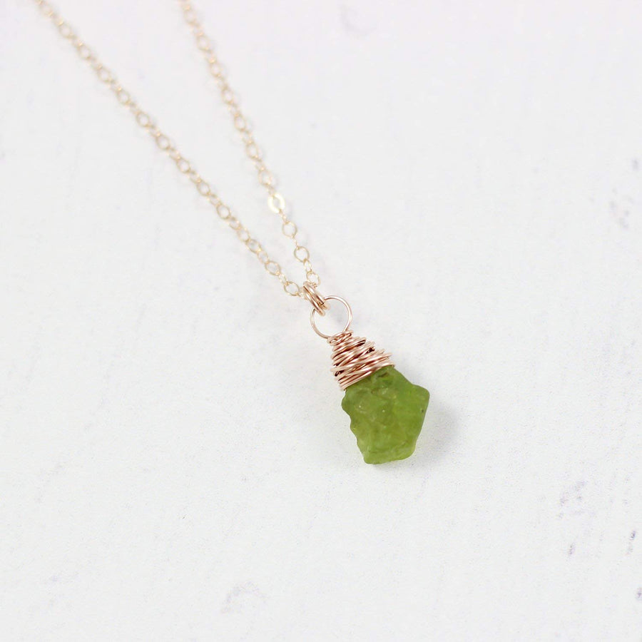 Raw Green Peridot Rose Gold Stone Necklace