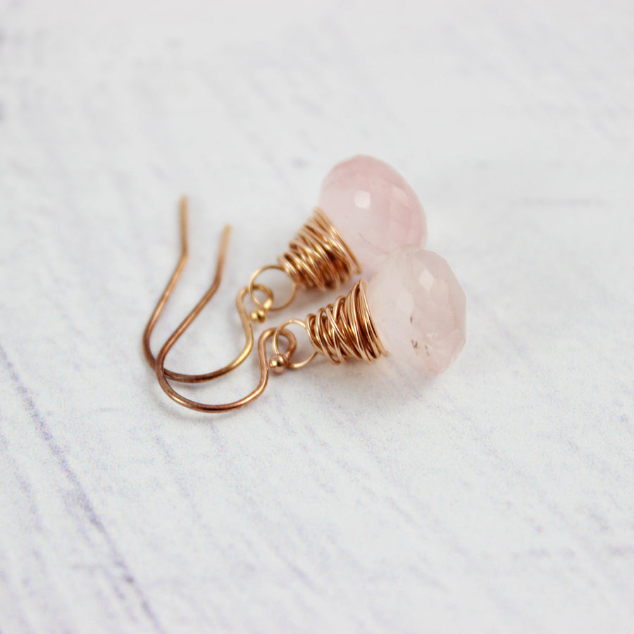 Pink Rose Quartz Gold Gemstone Earrings