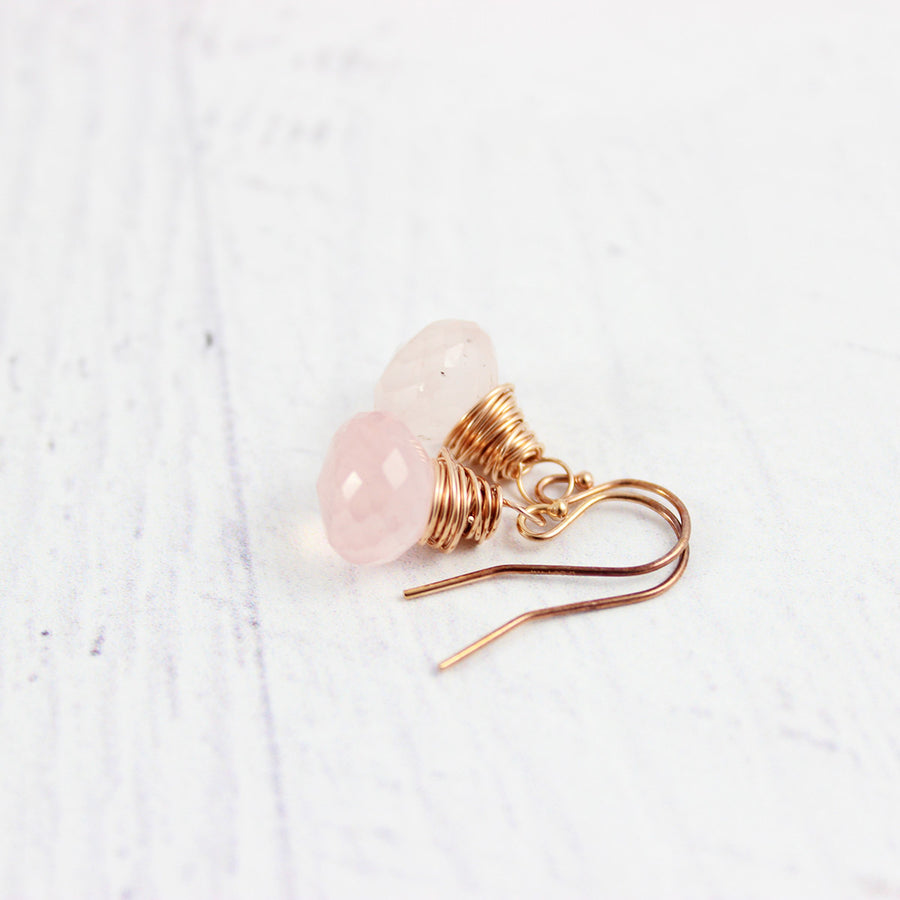 Pink Rose Quartz Gold Gemstone Earrings