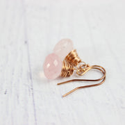 Pink Rose Quartz Gold Gemstone Earrings