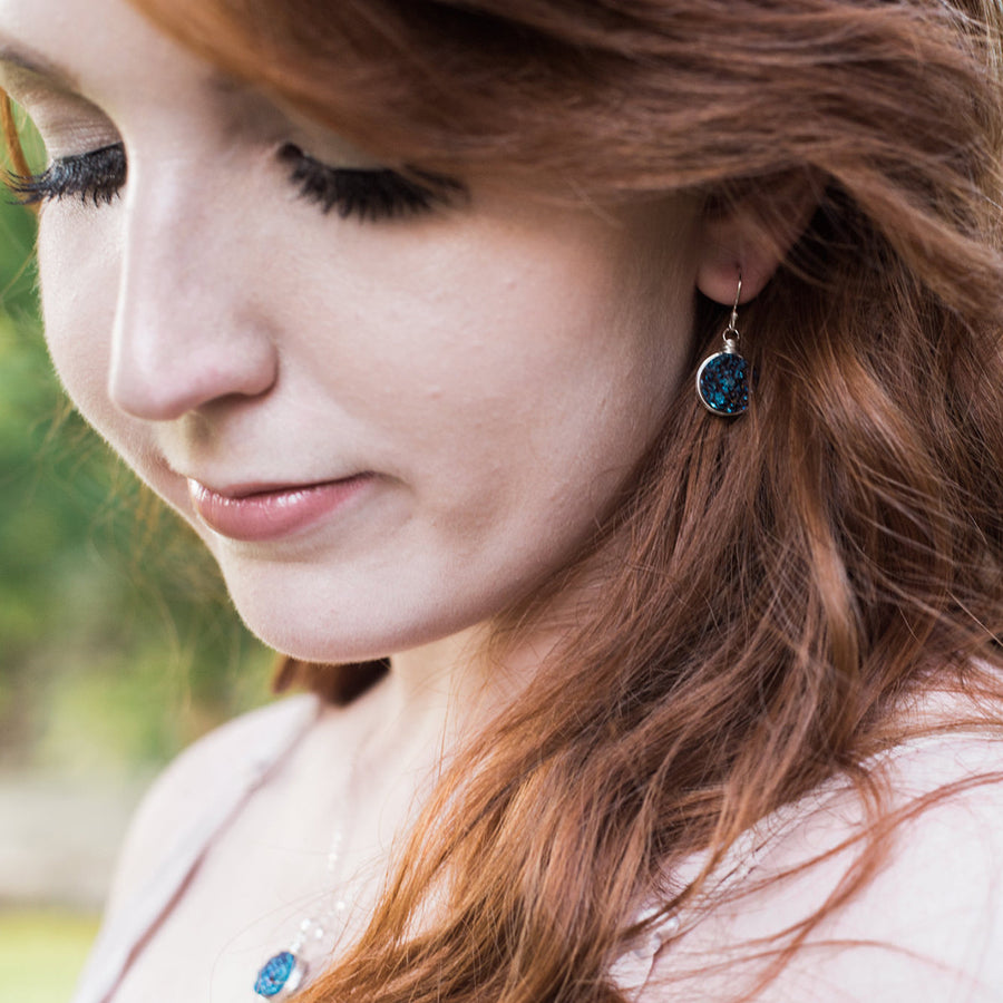 Dark Blue Druzy Sterling Silver Earrings