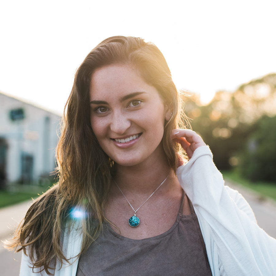 Blue Green Large Druzy Sterling Silver Necklace