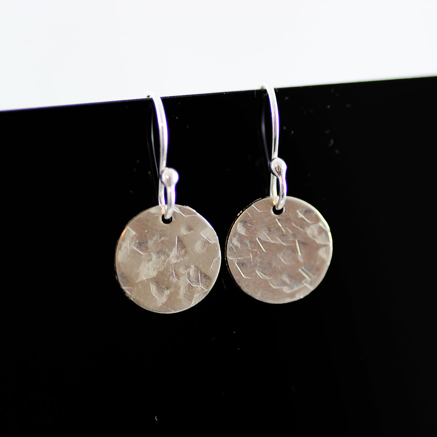 Sterling Silver Small Metal Circle Drop Earrings