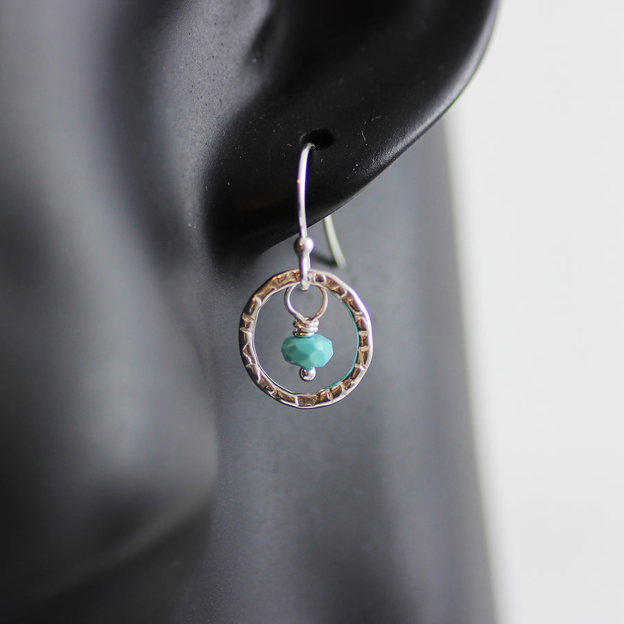 Turquoise Gemstone Sterling Silver Metal Drop Earrings