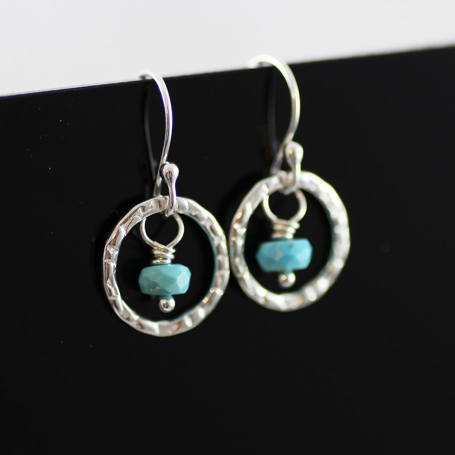 Turquoise Gemstone Sterling Silver Metal Drop Earrings