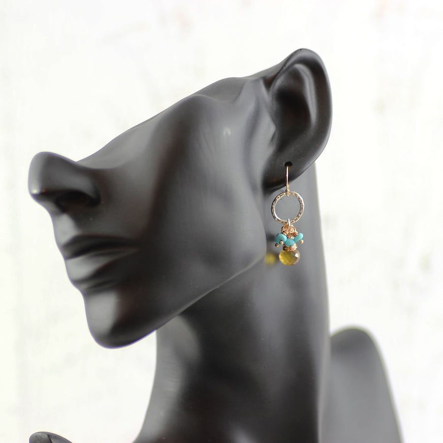 Turquoise and Citrine Gemstone Mixed Metal Dangle Earrings