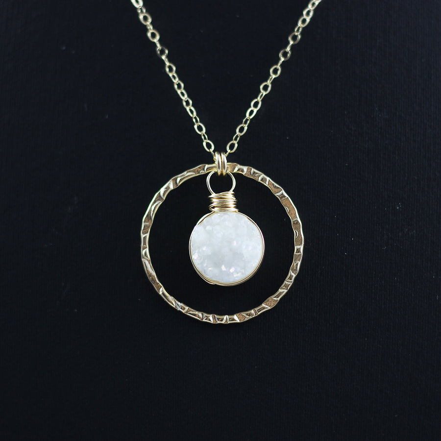 White Druzy Geode Gold Wedding Bridal Necklace