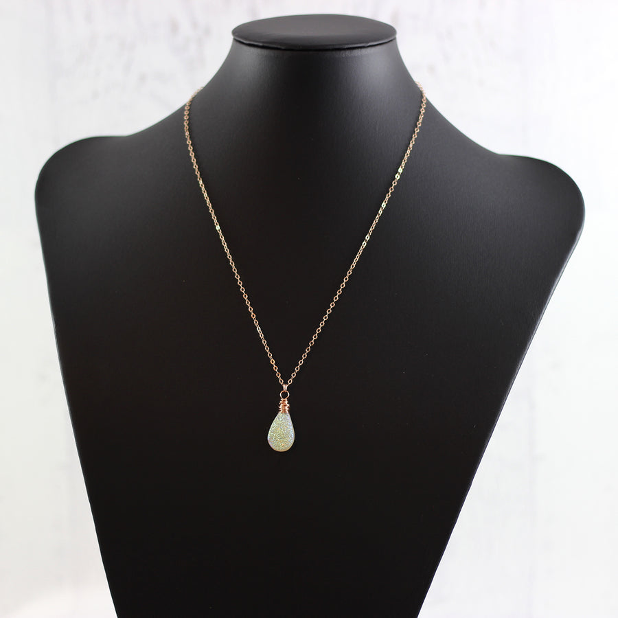 Yellow Druzy Teardrop Rose Gold Necklace