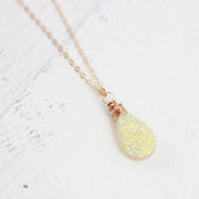 Yellow Druzy Teardrop Rose Gold Necklace